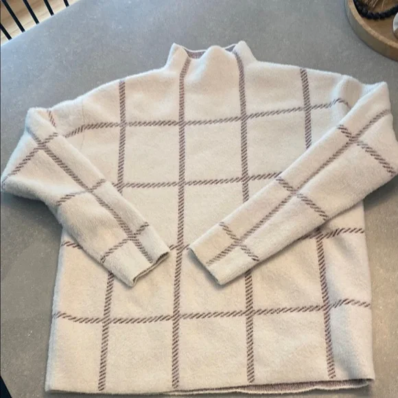 Cream and Brown Checkered Sweater - Picture 1 of 6